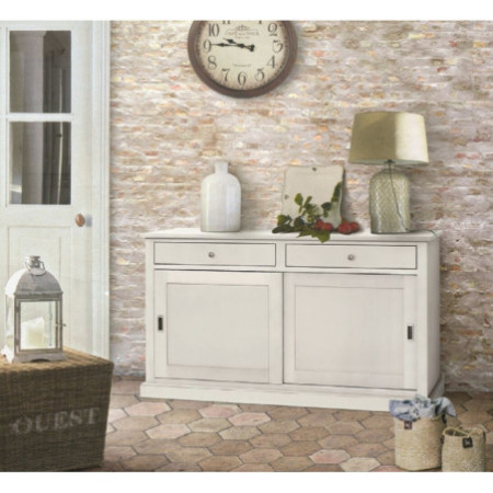 Credenza Classica Bianco Opaco con Ante Scorrevoli e Cassetti