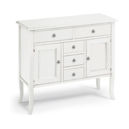 Credenza Touliper classica in legno bianco opaco con 2 ante e 5 cassetti.