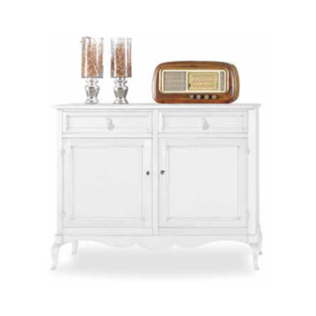 Credenza legno e MDF con 2 ante e 2 cassetti rifinitura bianca opaca