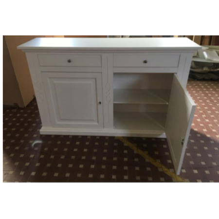 Credenza classica in legno bianco opaco con 2 ante e 2 cassetti Dimensioni: 177x48x110