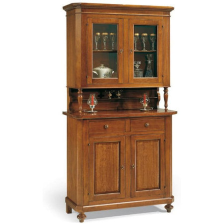 Cristalliera di Stile Classico Legno Noce Lucido 4 Ante e 2 Cassetti