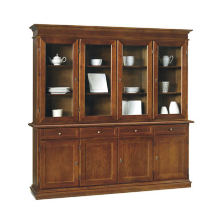 Cristalliera Classica in Legno Noce Lucido con 8 Ante e 4 Cassetti