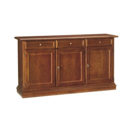 credenza classica in legno noce lucido con 3 ante e 3 cassetti
