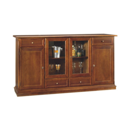 Credenza classica con 2 ante a vetro in legno noce lucido