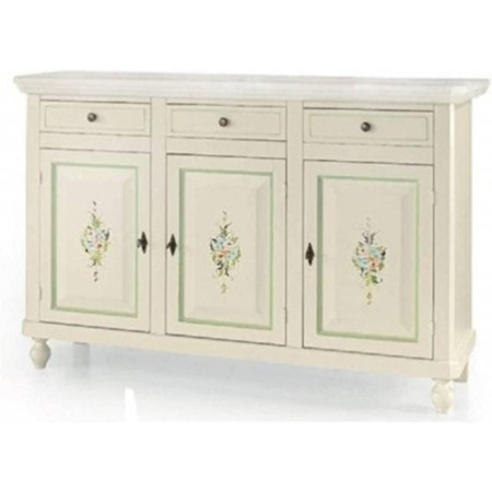 Credenza Classica Bianca con Decori Filo Verde Stile Shabby Chic