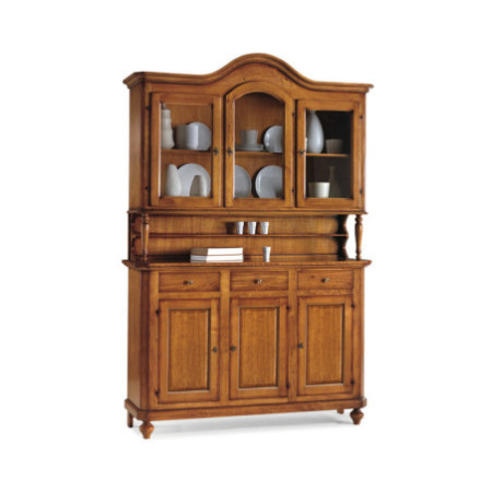 Credenza Napoletana in Legno Noce Lucido con Vetrina e Ripiani