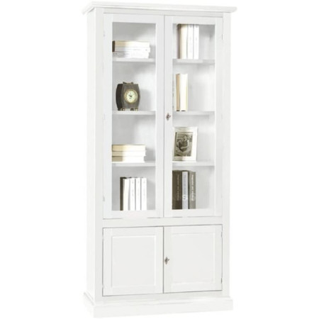 Cristalliera Vetrina Classica in Legno Bianco Opaco con 4 Ante