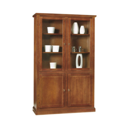 Elegante Vetrina Classica in Noce Lucido con Ante in Vetro e Legno