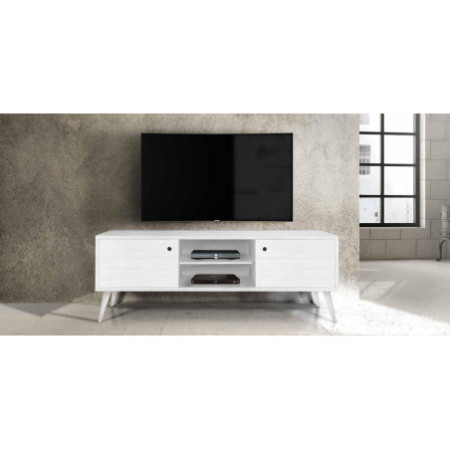 Mobile Porta TV con Ante Scorrevoli in Legno Bianco Abete perfetto connubio tra funzionalità e design.