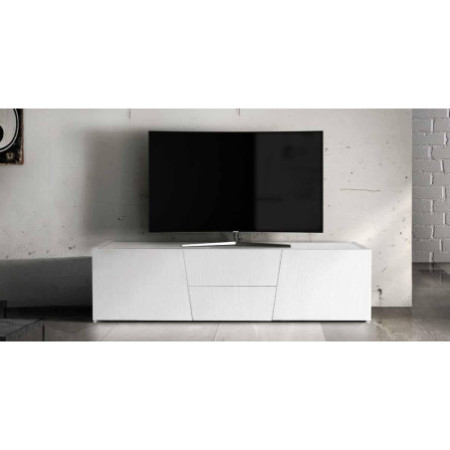 Mobile porta TV in Abete Bianco Spazzolato con Spazi di Archiviazione dimensioni 165x45x45 cm