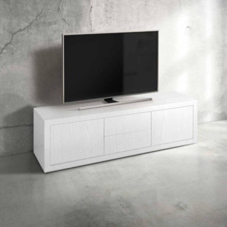 Mobile Porta TV in Legno Bianco con Ante e Cassetti a Pressione dimensioni 170x45x50 cm.