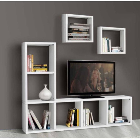 Libreria porta tv in legno e 2 cubi bianco frassinato