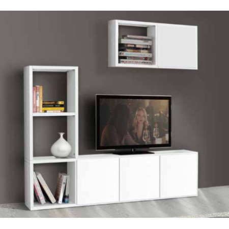 Libreria porta tv in legno  e 2 cubi 6 antine bianco frassinato