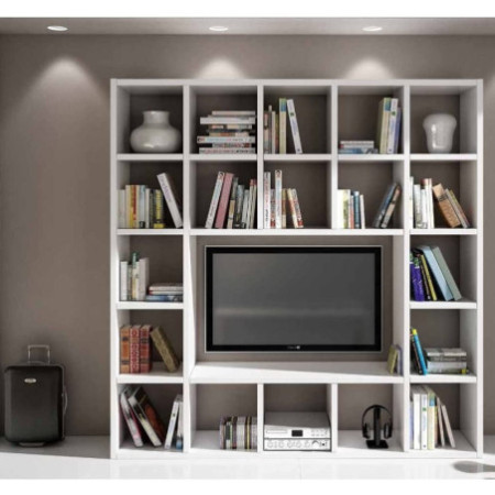 Libreria e porta tv in legno bianco frassinato 218x30x218 cm