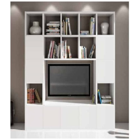 Libreria e porta tv in legno  con 12 antine bianco frassinato 218x30x218 cm