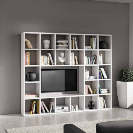 Set soggiorno composto da libreria e porta tv bianco frassinato stile moderno in mdf laminato