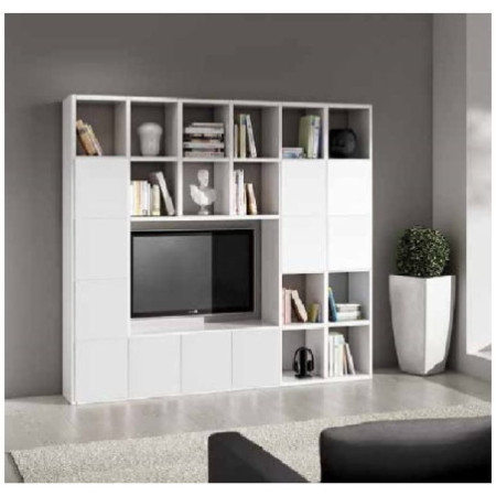 Set soggiorno composto da libreria e porta tv bianco frassinato stile moderno in mdf laminato