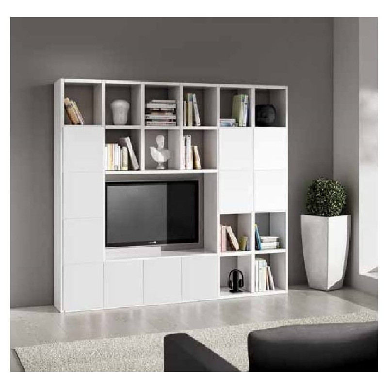 Set soggiorno composto da libreria e porta tv bianco frassinato stile moderno in mdf laminato Set soggiorno composto da libreria e porta tv bianco frassinato stile moderno in mdf laminato