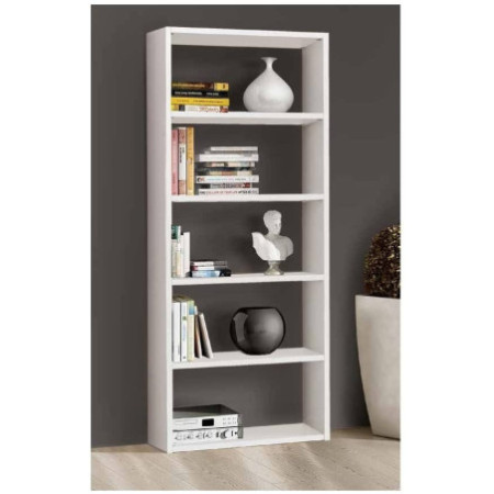 Libreria moderna in bianco frassinato con 5 ripiani per ogni spazio Misure: 89x30x218 cm  elemento d'arredo versatile