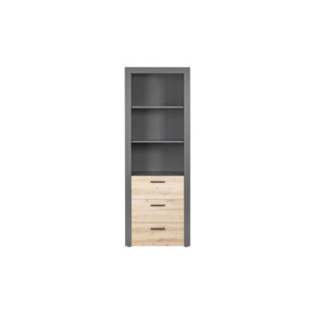 Libreria con 3 Cassetti e 3 Vani Giorno in Laminato Grigio e Quercia