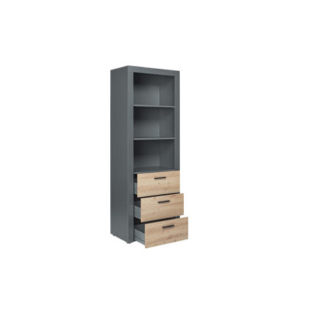 libreria con 3 cassetti in laminato grigio e quercia è progettata per unire funzionalità e design.