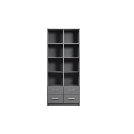 Libreria moderna con 4 cassetti e 8 scomparti in laminato grigio