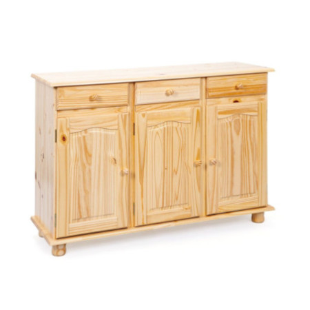 Credenza classica in pino naturale con 3 ante e 3 cassetti