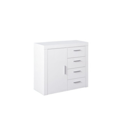 Credenza Moderna Bianco Laccato con 1 anta 4 cassetti in Metallo