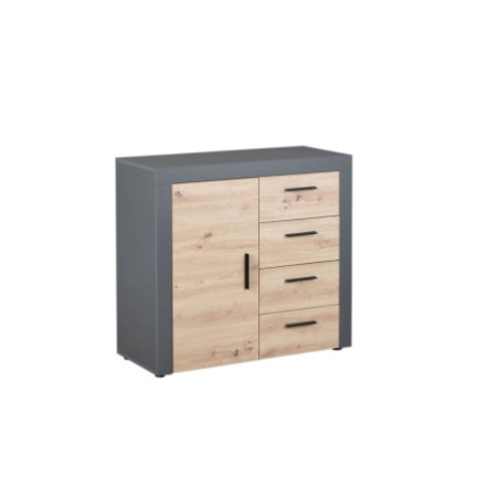 Credenza moderna 1 anta 4 cassetti in laminato antracite e quercia