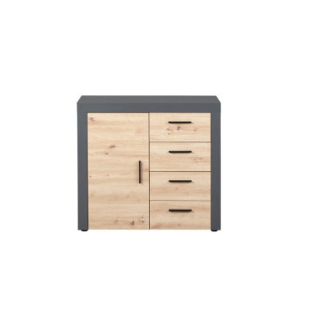 Credenza moderna con 1 anta e 4 cassetti in laminato antracite