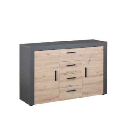 Credenza moderna 2 ante 4 cassetti in laminato antracite e quercia