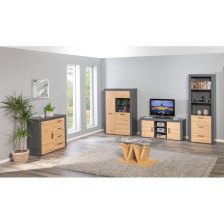 Credenza Porta TV Antracite e Quercia con Ampio Spazio Stile Moderno