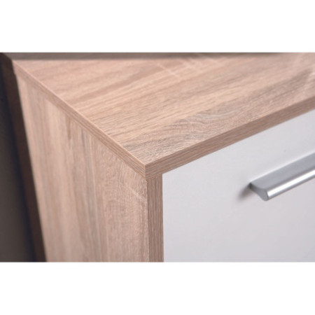 Credenza con 5 cassetti, in laminato con finitura rovere e bianco, in stile moderno