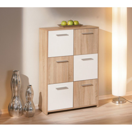 Elegante credenza moderna con 6 cassetti in rovere e bianco
