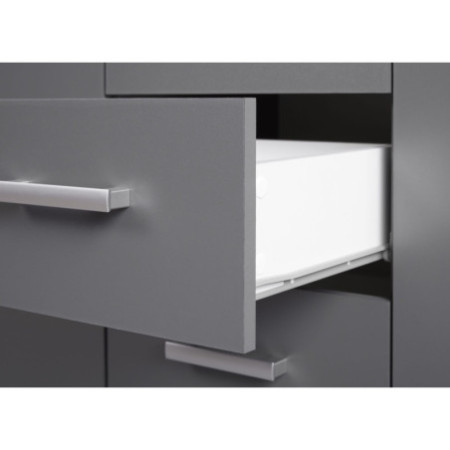 Credenza 2 ante 4 cassetti in laminato grigio, realizzata con struttura in legno laminato
