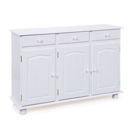 Credenza moderna 3 ante e 3 cassetti in pino massello bianco