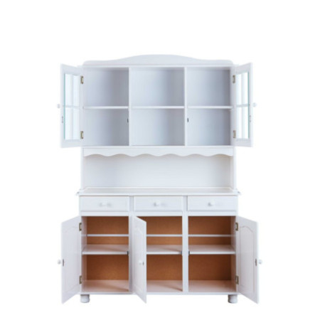 Cristalliera 5 ante 3 cassetti mobili da cucina in legno e vetro Misura 130x43x198 cm.