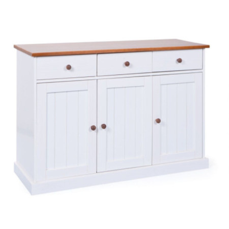Credenza classica in pino massello bianco con 3 ante e 3 cassetti