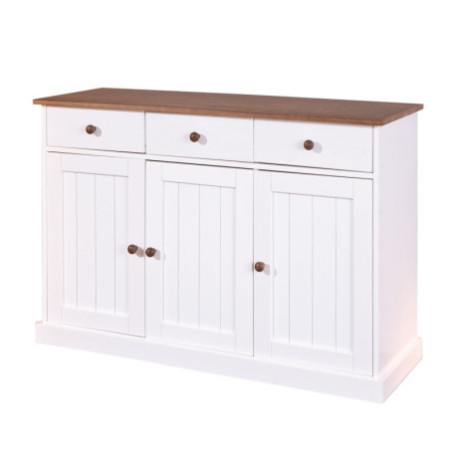 credenza è dotata di maniglie in rame che, oltre a facilitare l'apertura di ante e cassetti, donano un tocco di eleganza