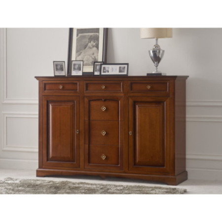 Credenza classica colore noce con 2 ante e 6 cassetti