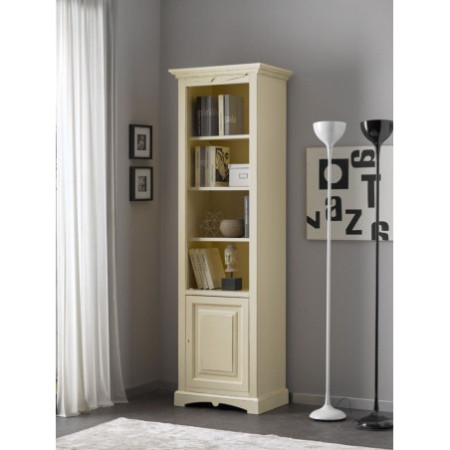Libreria in Legno Avorio Anticato con 1 Anta e 4 Vani a Giorno  Misure: 68x46x220 cm.