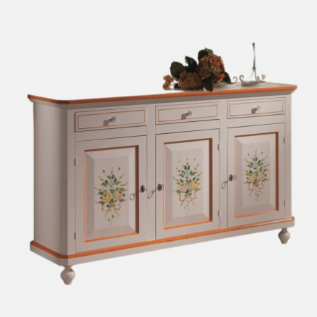 Credenza Napoletana Classica Bianca-Decori Floreali 150x45x98 cm
