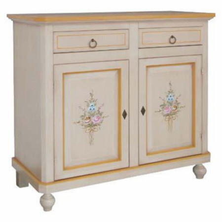 Credenza da 105 cm classica in legno  avorio anticato  decorato filo arancio