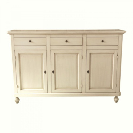 Credenza classica in legno avorio anticato, con 3 ante e 3 cassetti.