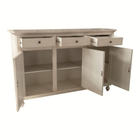 Credenza classica in legno avorio anticato, con 3 ante e 3 cassetti. Misure: 150x43x98 cm