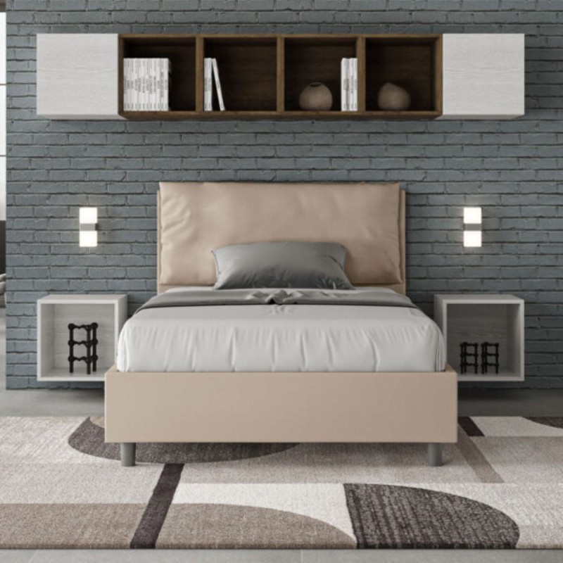 Letto una piazza e mezza similpelle Antea con cuscino largo 120×190