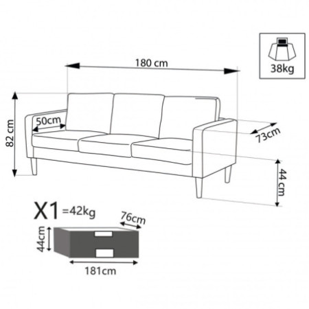 Divano 3 posti BEIGE struttura in legno