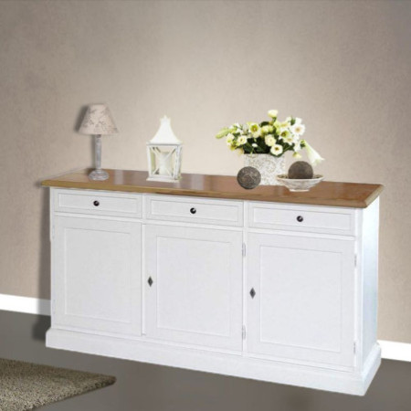 Credenza classico in legno bianco e piano colore noce chiaro