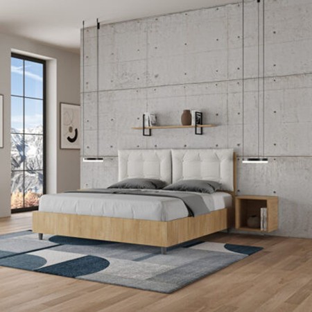 Letto Matrimoniale in legno con cuscini similpelle Egos Annalisa 160x1