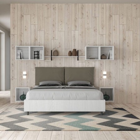 Letto Matrimoniale in legno con cuscini similpelle Egos Antea 160x190